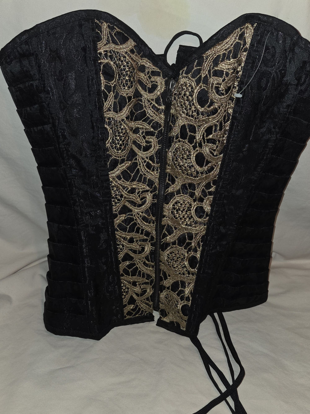 NWOT Spirit Corset Sz XL Black Gold Gothic Lace Bustier Lace Up Zip Renaissance